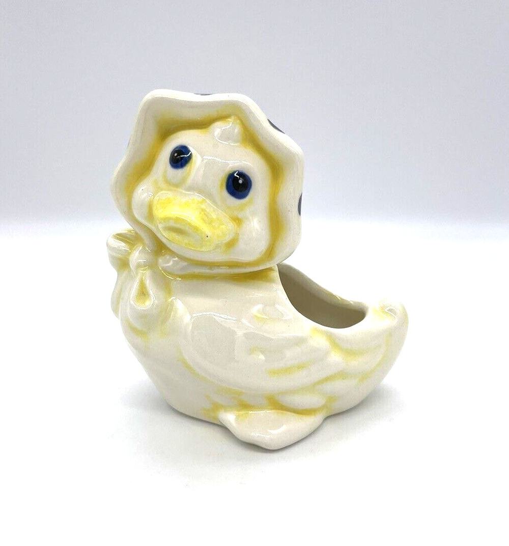 Vintage Yellow Duck in Polka Dot Bonnet Planter